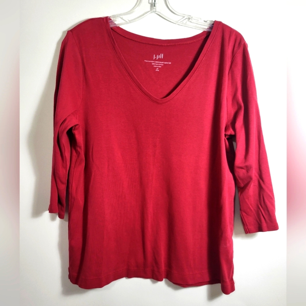 J Jill maroon v-neck 3/4 sleeve top women's LP #2546
